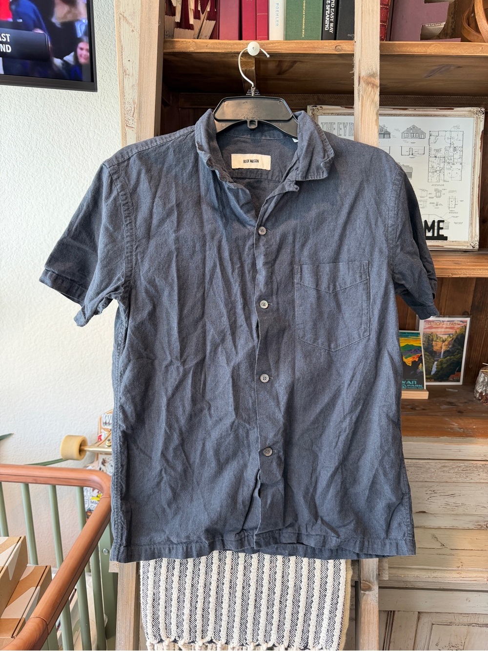 Buck Mason men’s short sleeve button down cotton linen blend shirt size XS